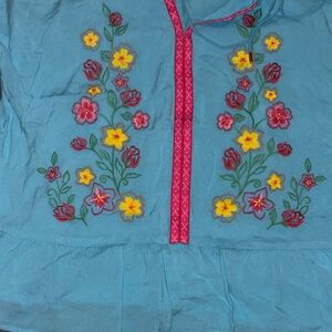 The Pioneer Woman Teal Floral Embroidered Blouse